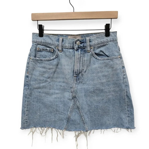 Everlane Size 27 Women's Blue Denim Skirt Light Wash Reconstructed Distressed - Picture 1 of 4
